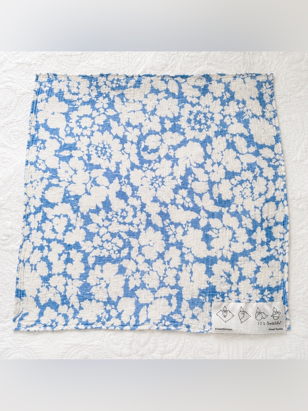 SwaddleDesigns 123 Swaddle Blue White Floral Muslin Baby Blanket
